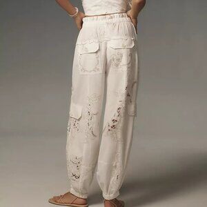 Anthropologie embroidered linen joggers